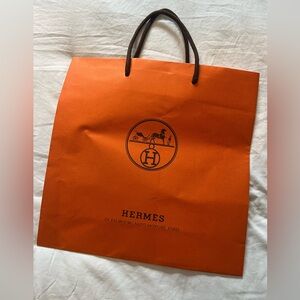 Hermes orange & brown logo shopping bag